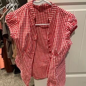 Red Gingham Short Sleeve Blouse